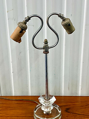 #ad Vintage Clear Lucite And Silver Metal Desk Lamp Double Fixture $48.99