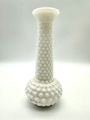 #ad Vintage White Milk Glass “E.O. Brody” 7.5” Hobnail Bud Vase $10.00