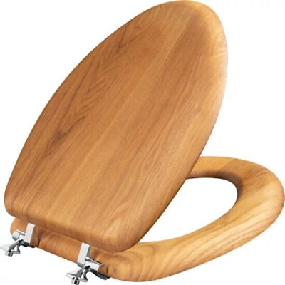 #ad Wood Veneer Toilet Seat in Natural Oak with Chrome Hinge Fits Elongated Toilets $33.83