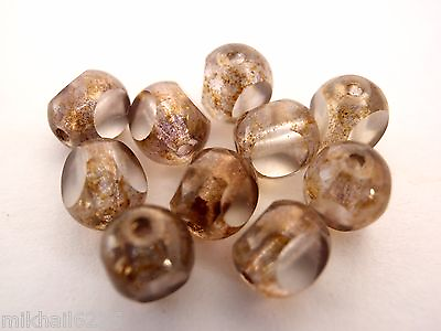 #ad 25 6mm Czech Glass Antique Style Triangle beads: Luster Transp. Gold Smoke Topaz $3.30