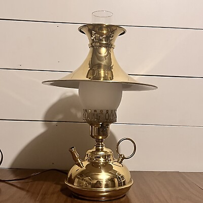 #ad Brass Parlor Lamp Aladdin Lamp Early 20th Century Oil Lamp Style Bell Shade $119.99
