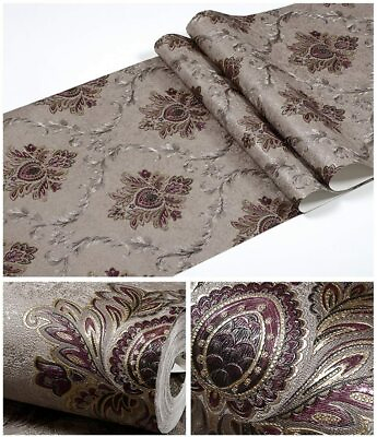 #ad Victorian Damask Wallpaper Waterproof Removable Embossed Need Glue Wall PVC $42.90