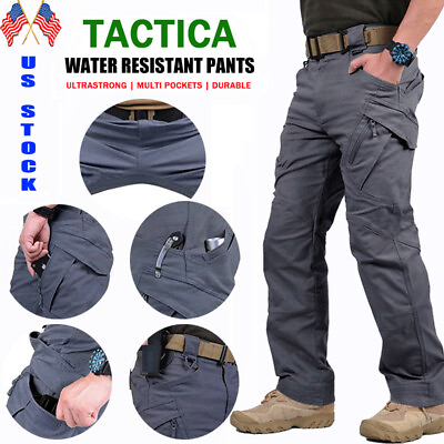 #ad Men Tactical Cargo Pants Outdoor Hiking Soldier Multi Pocket Work Combat Trouser $17.99