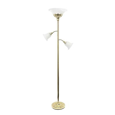 #ad LF2002 GLD 3 Light Scalloped Glass Shades Floor Lamp Gold $86.49