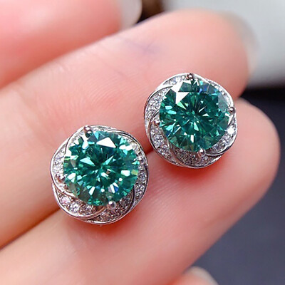 #ad NEW Round Cut Blue Green Moissanite Charming Color Gemstone Women Stud Earrings $7.99