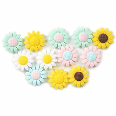 #ad Decoendiy 12Pcs Sunflower Flower Silicone Beads Colorful Shaped 40mm $27.43