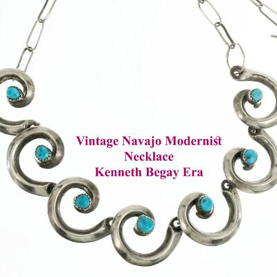 #ad Vintage Navajo Modernist Squash Blossom Necklace Turquoise Kenneth Begay Era $595.00