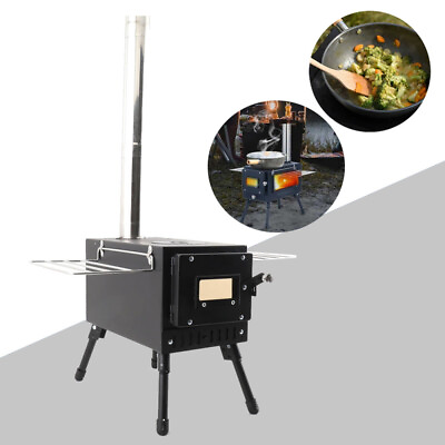 #ad Outdoor Tent Heating Stove Portable Tent Wood Camping Stove with Pipes and Grill $135.40