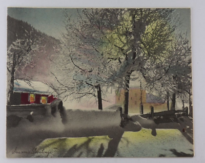 #ad Vintage Seasons Greetings Hand Colored Paramount Card $6.00