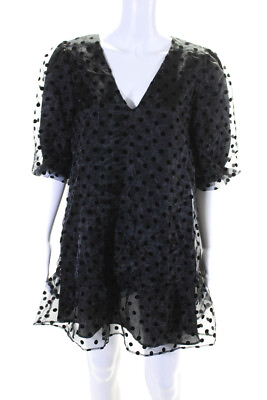 #ad Lavender Brown Womens Polka Dot Half Sleeved V Neck Short Dress Black Size M $42.71