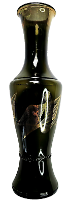 #ad Midcentury Modern Green Smoked Glass Bud Vase Wheatonware MCM Atomic Gold 11in $29.99
