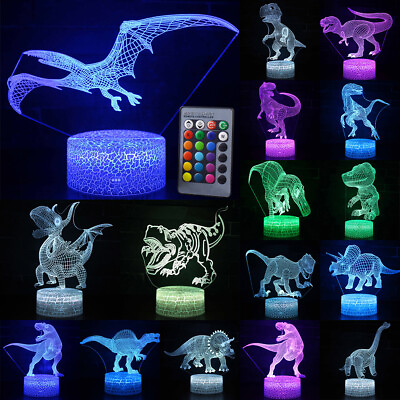#ad 3D Dinosaur LED Night Light Colors Changing Touch Sensor Table Desk Lamp Decor $19.28