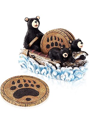 #ad Vudeco Cute Black Bear Canoe 4 Coaster with Bear Paw $12.99