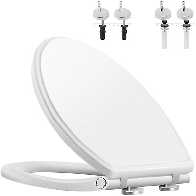 #ad Premium Elongated Toilet Seat with Cover Oval Quiet Close One Click to Quick R $54.99