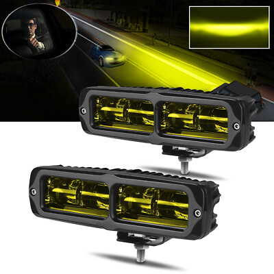 #ad 2X 6inch Yellow LED Work Light Bar Spot Pods Fog Lamp Offroad Driving Truck SUV $39.98