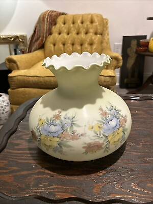#ad Vintage Tam O Shanter Style Hand Painted Oil Lamp Shade Globe Glass Floral $79.00