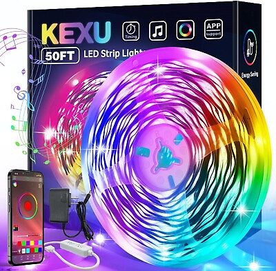 #ad LED Strip Lights 50ft Led Lights for Bedroom Music Sync RGB Color Changing Led $12.99