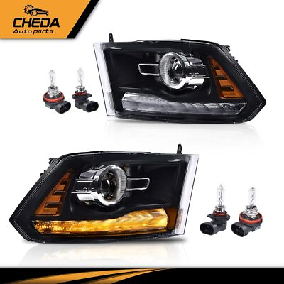#ad Fit For 2013 2018 Dodge Ram 1500 2500 3500 Black Projector Headlights w LED DRL $144.80