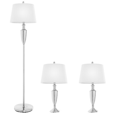 #ad 3 Piece Lamp Set Modern Floor Lamp amp; 2 Table Lamps Nickel Finish Lamps W Base $95.99