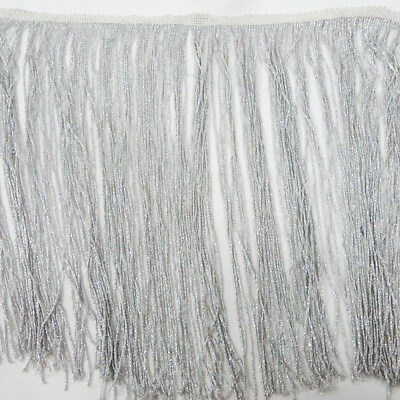 #ad Perial Co Metallic Silver Fringe Trim Sold by the Yard 12in Wide $18.00