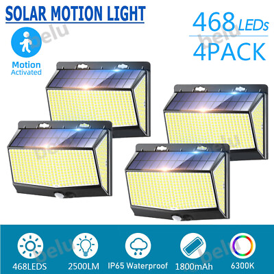#ad 4Pack 468 LED Solar Power PIR Motion Sensor Wall Lights Outdoor Garden Lamp IP65 $26.99