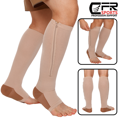 #ad Copper Zipper Compression Socks Support Graduated Stockings Mens Women 20 30mmHg $7.33