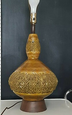 #ad Vtg Mid Century Ceramic Art Pottery Large Lava Glaze Lamp Honi Chilo Lamp Co. $125.00