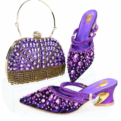 #ad Shoesamp;Bag Luxury Rhinestones 2024 Design Italian Lady Matching Sandals Mid 5.5CM $107.99