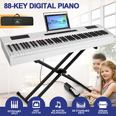 #ad White Full Weighted 88Key Digital Piano Hammer Action Keyboard w StandPedalBag $239.99