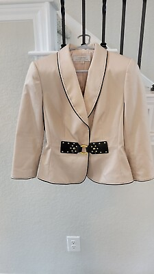 #ad Tahari Jacket Women’s Size 6 Cream Beige Jacket Studded Closure Stitch Trim $27.00