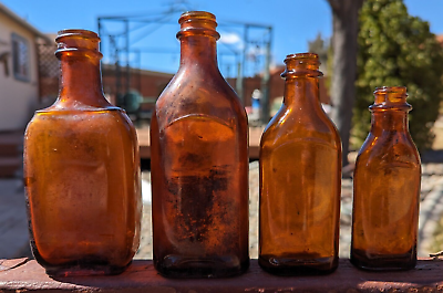 #ad 1930#x27;s 1940#x27;s Antique Bottle Lot Amber Brown Medicine Bottles Lot of 4 $10.00