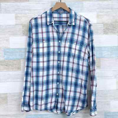 #ad Horny Toad amp; Co Flannel Button Down Tunic Shirt Blue White Plaid Womens Small $29.99