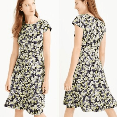 #ad J Crew Womens Cap Sleeve Watercolor Floral Fit Flare Dress size 4 Clover Citrus $34.00