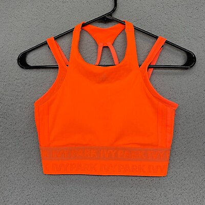 #ad Adidas X Ivy Park Sports Bra Womens XS Strappy Orange Longline Workout High Neck $26.05