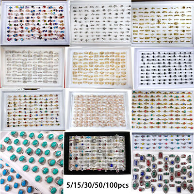 #ad Wholesale 100Pcs Mixed Rings Bulk Finger Band Ring Lot Men Women Jewelry Fashion $31.99