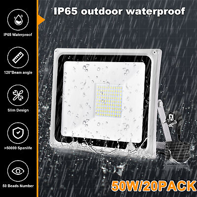 #ad 20Pcs 50W LED Flood Light Outdoor Garden Backyard Wall Lamp W Plug Cool White $134.99