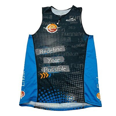 #ad Borah Teamwear Cycling Jersey Adult L Black Blue Sleeveless Full Zip Tank USA $14.93