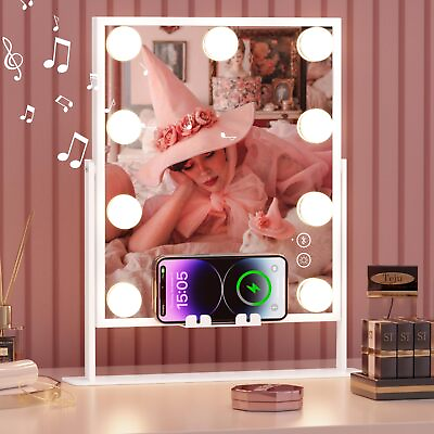 #ad Lighted Vanity Mirror with Lights Speaker and Wireless ChargingMakeup Mirror... $63.88