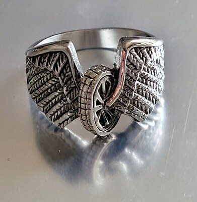 #ad Stainless Steel Polished Winged Wheel Ring Stainless Steel Biker Ring $12.95