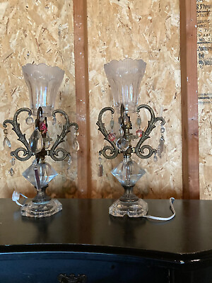 #ad #ad Pair of Glassamp;Bronze Antique lamp $80.00