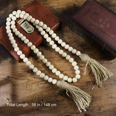 #ad 84 Wooden Beads Garland Tassels Farmhouse Beads Rustic Country HangingDecorsGift $6.88