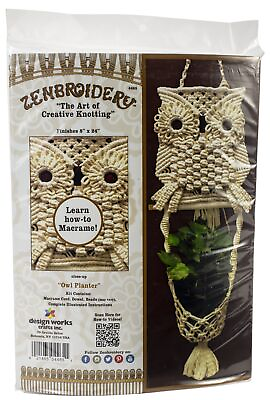 #ad Design Works Zenbroidery Macrame Wall Hanging Kit 8quot;X24quot; Owl Planter $16.92