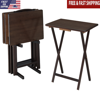 #ad Indoor Folding TV Tray Table 5 Set Walnut 19x15x26 inches 4 Table amp; Rack Stand $64.13