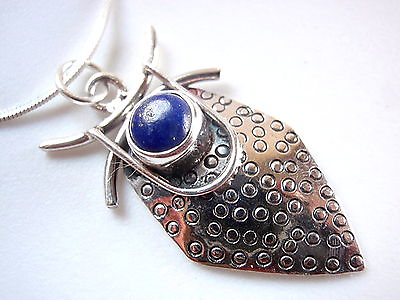 #ad Blue Lapis Lazuli 925 Sterling Silver Necklace Unique Hammered Tribal Style $26.95