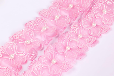 #ad 2 Layer Butterfly Lace Edge Trim Pearl Wedding Applique DIY Sewing 2.5 Inch3 Ya $11.99