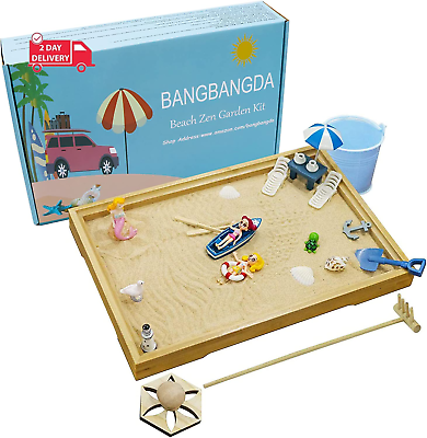 #ad Desktop Miniature Beach Zen Garden Mini Home Office Tabletop Sandbox Bamboo Ra $35.70