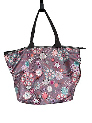 #ad Lesportsac Floral Heart All You Need Tote Bag Large Zip Close Button Sides Rare $15.00