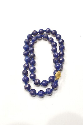 #ad Chinese Cobalt Blue Gold Longevity Necklace Strand 24quot; $15.00