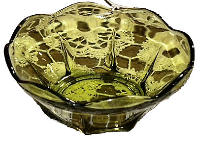 #ad VINTAGE ANCHOR HOCKING SWEDISH MODERN GREEN SCALLOPED Glass Floral Bowl $12.00