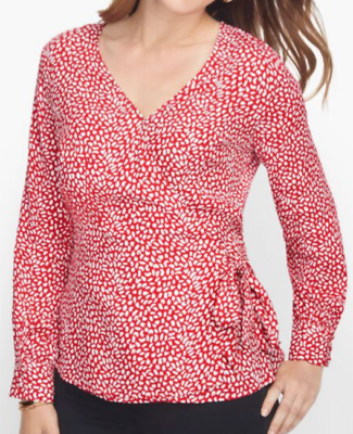 #ad Talbots Faux Wrap Leopard Print Blouse Plus X Petite Xp Red White Tie Waist Top $19.88